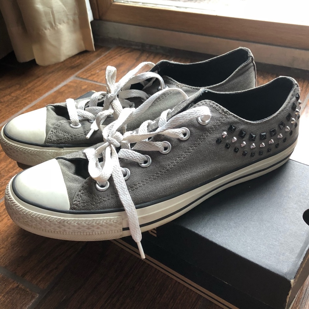 Studded Charcoal Gray Converse Sneakers